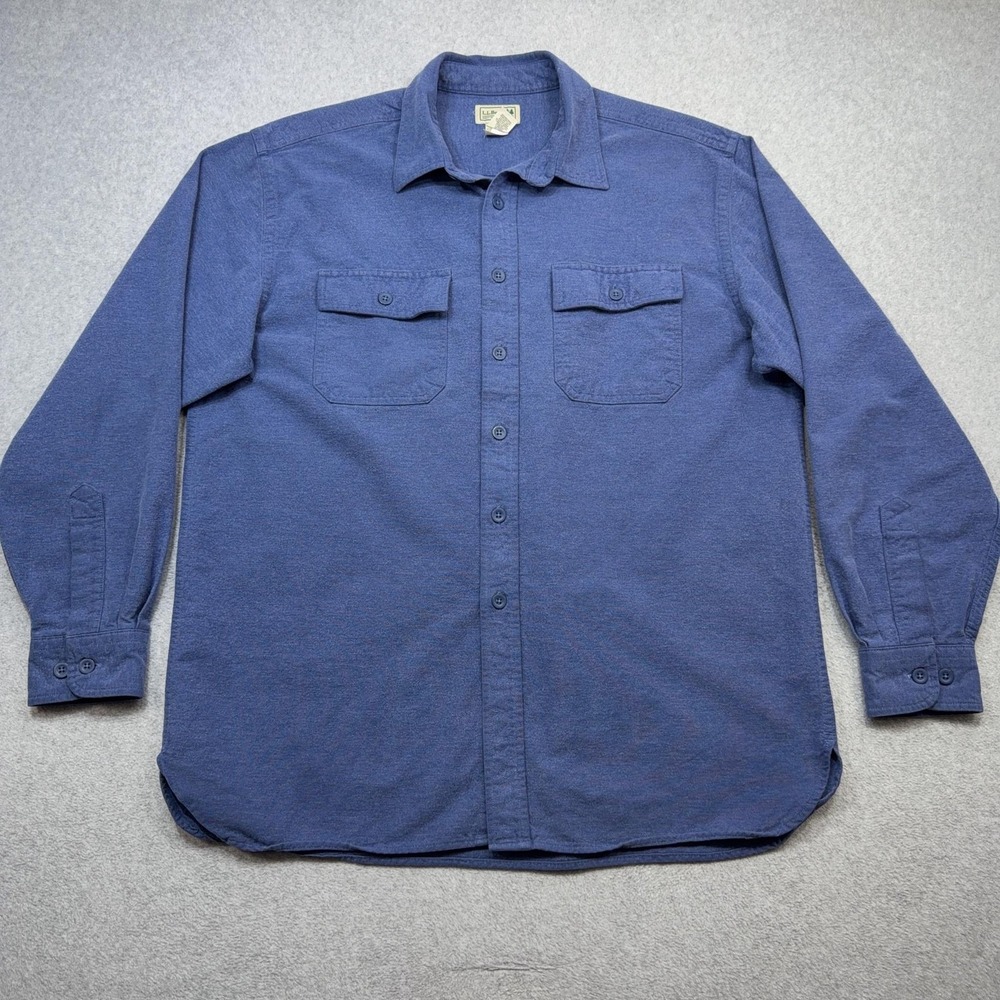LL Bean Chamois Flannel Shirt Mens Large Blue Long Sleeve Button Pockets Heavy